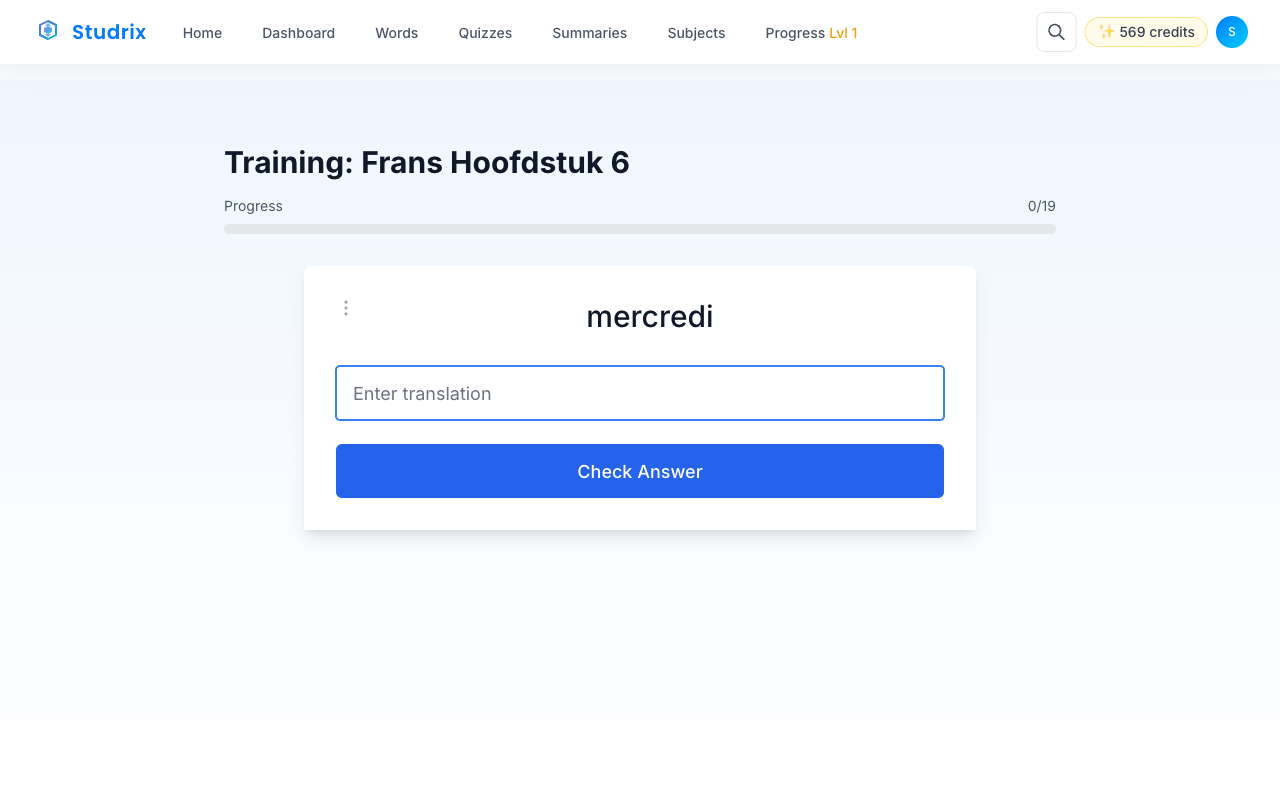 Studrix practice interface