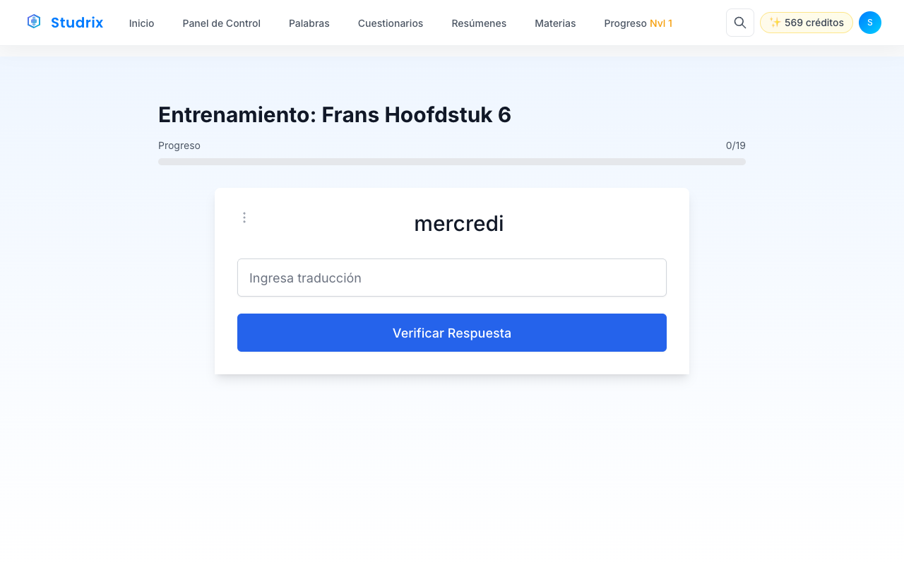 Studrix practice interface